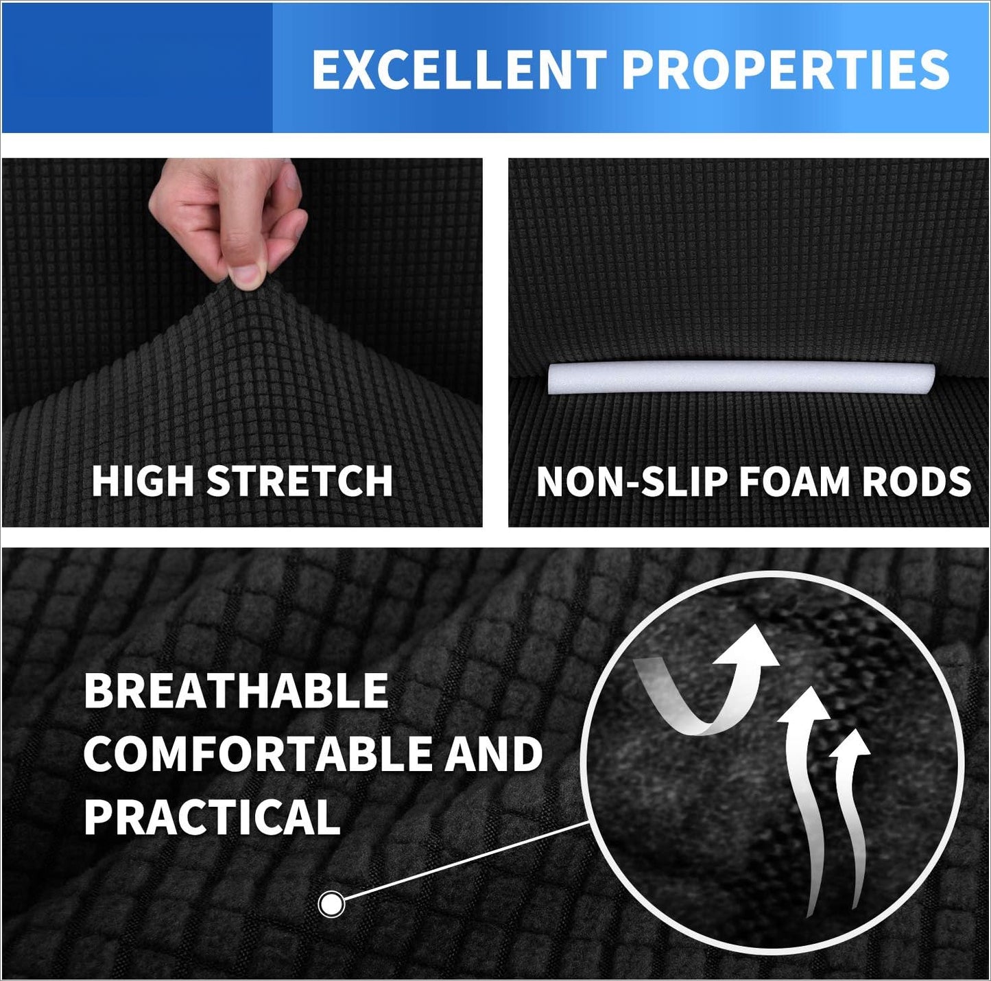 Super Stretch Couch Cover for 3 Cushion Couch, 1-Piece Universal Sofa Covers Living Room Jacquard Spandex Furniture Protector Dogs Pet Friendly Fitted (Large, Black)