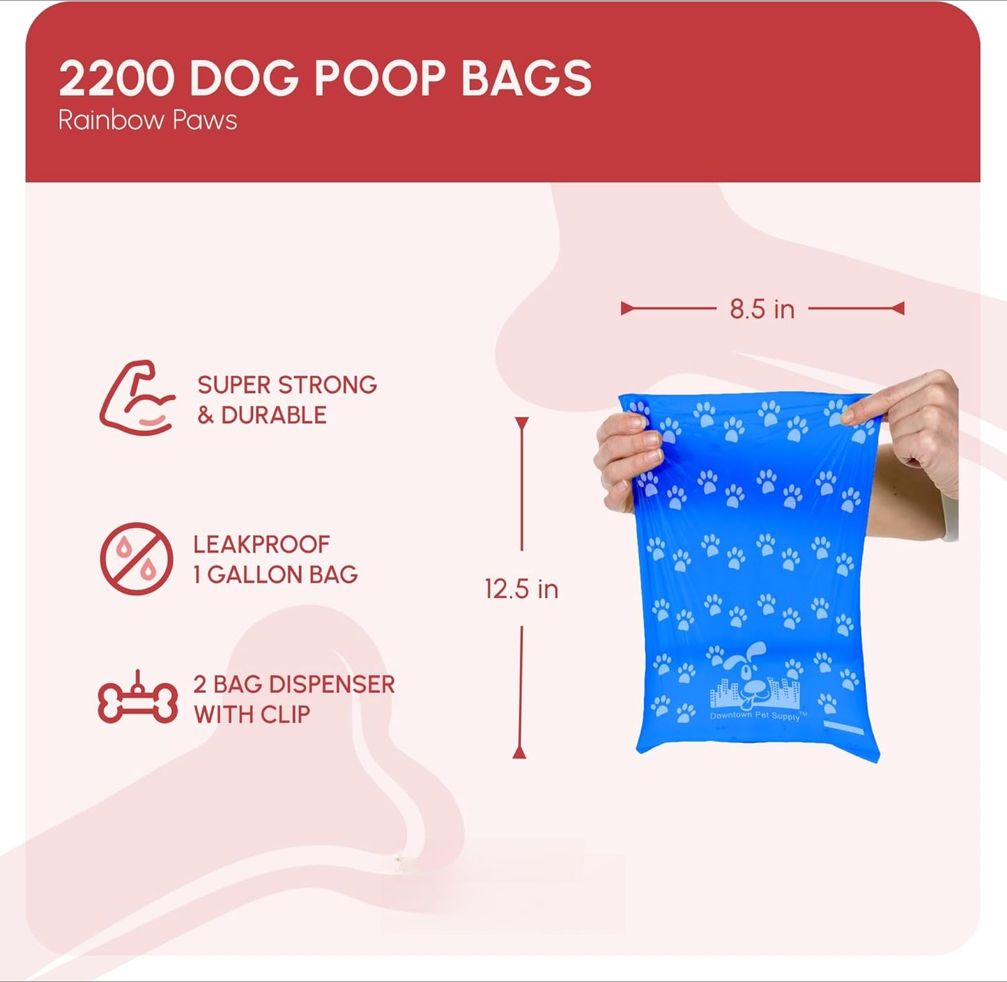 Rainbow Paw Print Poop Bags (2200 CT & 2 Dispensers) - Leak-Proof, Unscented, Clips to Leashes & Harnesses