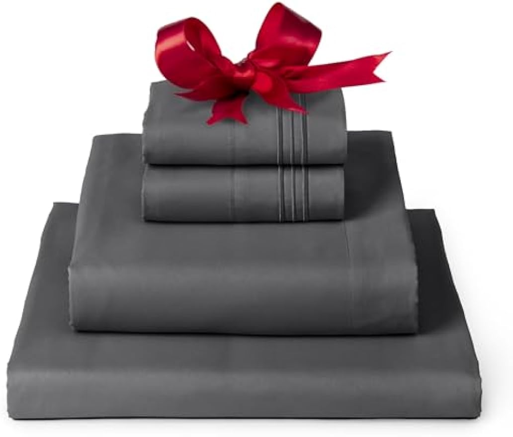 Queen Sheets Set - 4 PC Iconic Collection Bedding - Hotel Luxury, Extra Soft, Cooling Bed Sheets - Wrinkle, Fade, Stain Resistant (Queen, Gray)