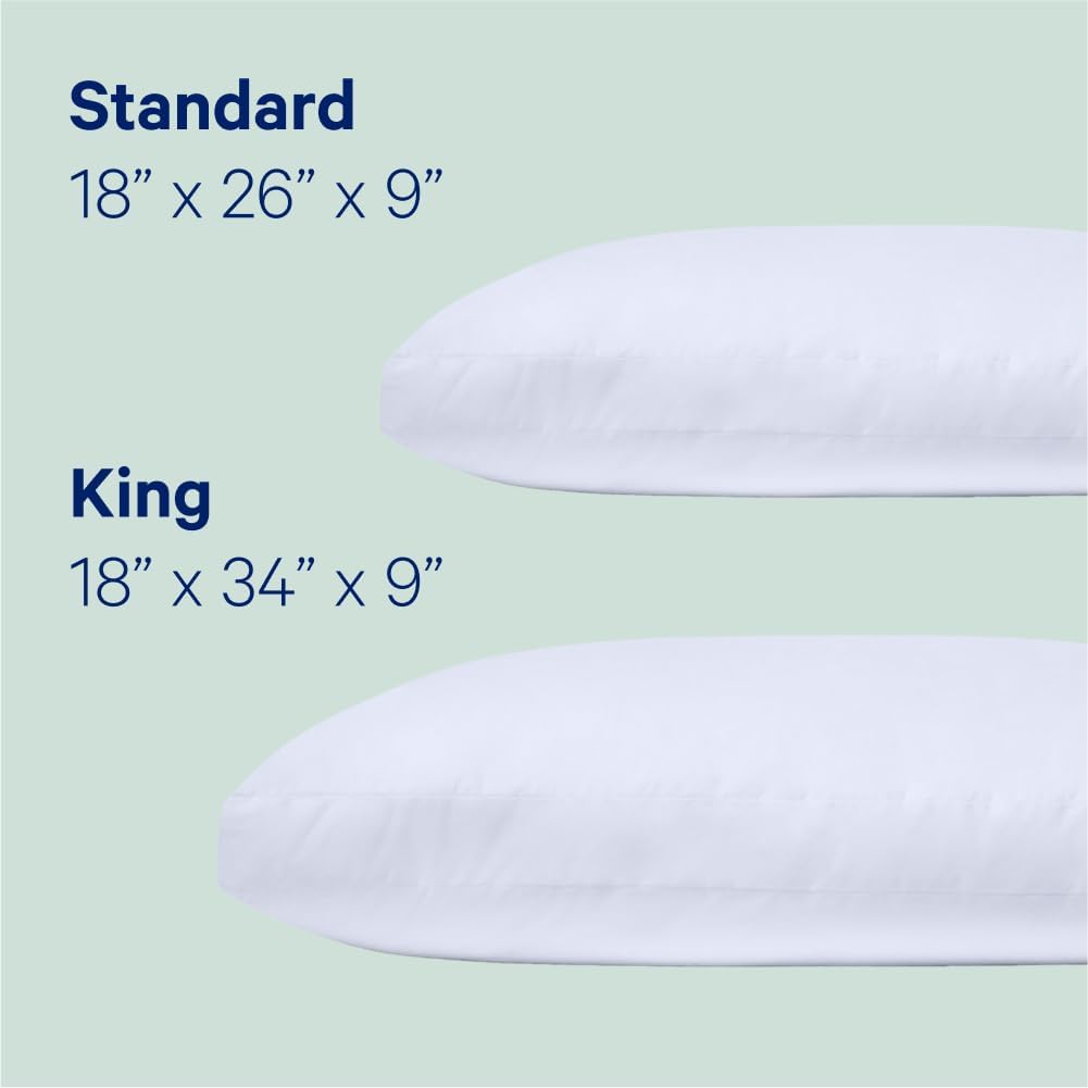 Pillow for Sleeping, Standard, White,100% Cotton Cover; Polyester Fabric Lining; Polyester Microfiber Fill