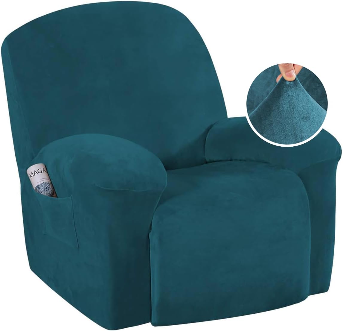Stretch Recliner Covers 1-Piece Lazy Boy Recliner Chair Covers with Pocket Nonslip Recliner Slip Cover Stay in Place with Elastic Bottom Feature Velvet Plush Fabric(Recliner, Camel)