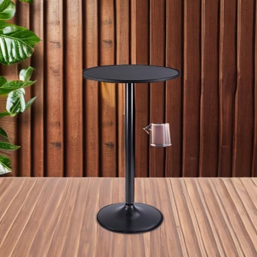 Pub Table Round Bar Height Cocktail Table Metal Base MDF Top Obsidian Table 23.8-Inch Top, 39.5-Inch Height (Black, 1-Pack)