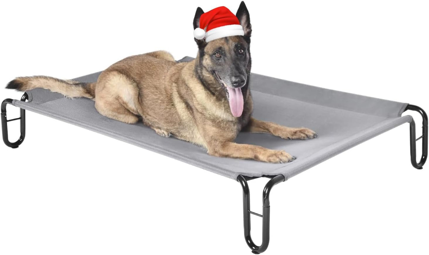 Elevated Outdoor Dog Bed - Raised Dog Bed for Large Dogs, Waterproof Dog Cot Bed Easy to Assemble, Cooling Elevated Dog Bed with Breathable Teslin Mesh, Durable, Non Slip, Up to 65 lbs,Grey