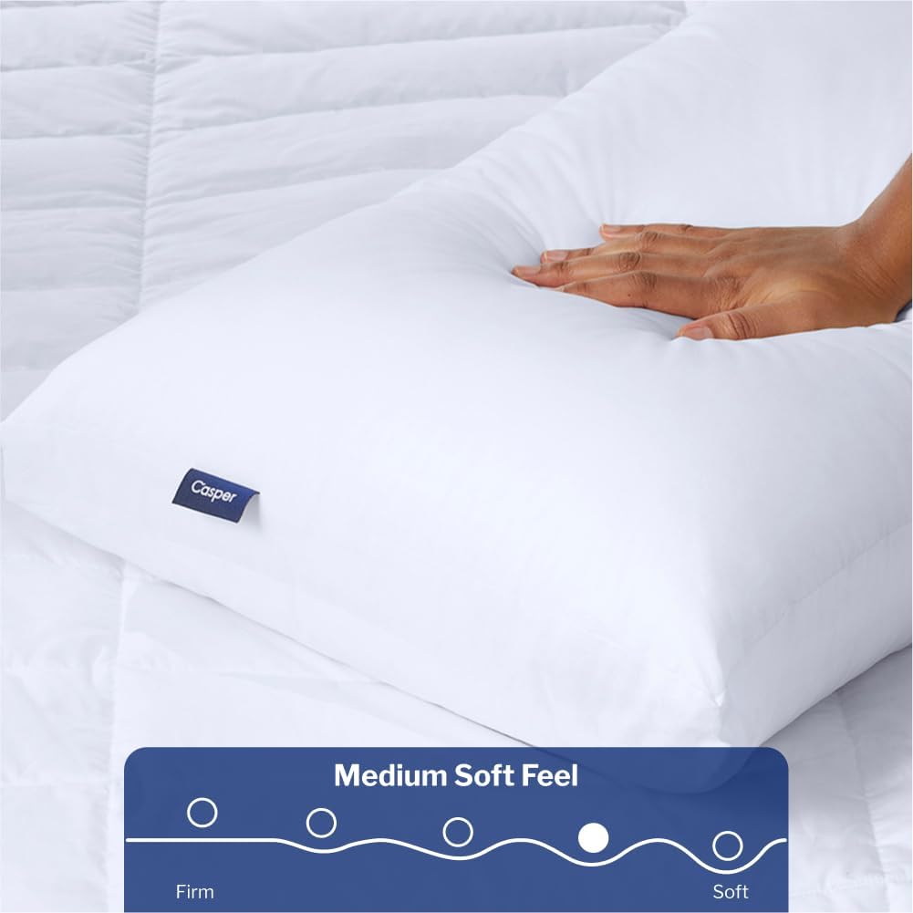 Pillow for Sleeping, Standard, White,100% Cotton Cover; Polyester Fabric Lining; Polyester Microfiber Fill