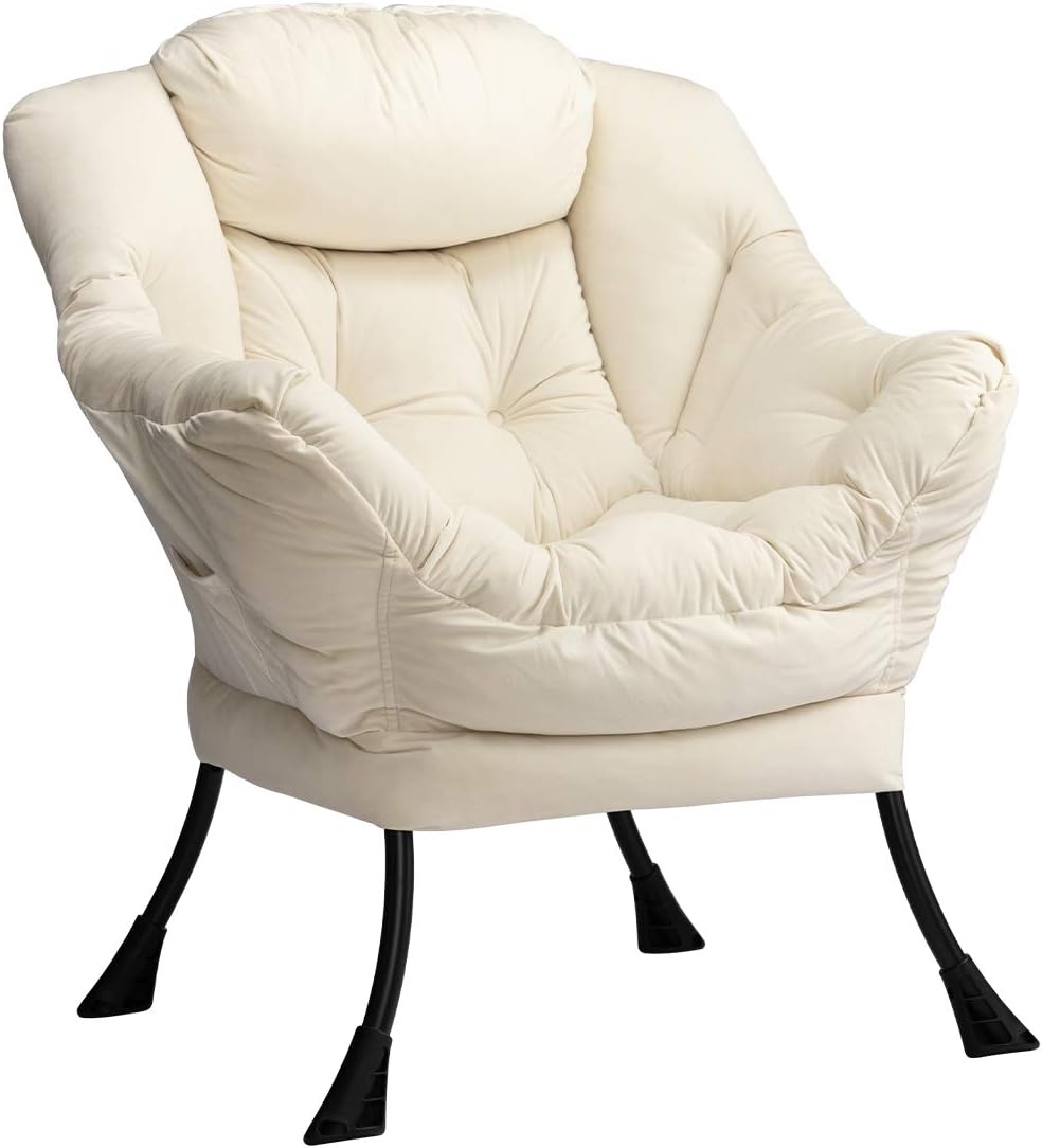 Fabric Large Lazy Chair for Living Room Accent Reading Chair Cozy Lounge Chair with Armrest Leisure Sofa Chair for Bedroom, Dorm, Dark Grey