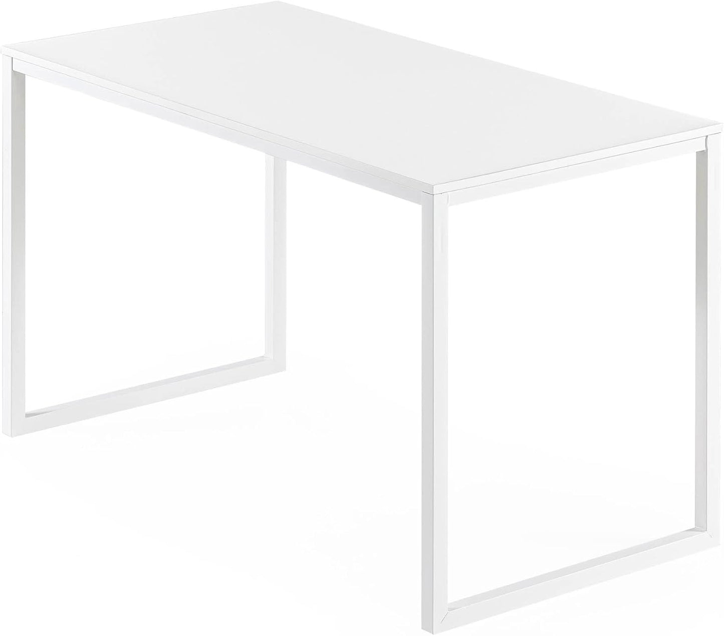 55 Inch White Frame Desk, Computer Workstation, Office Desk, Dining Table, Easy Assembly, Natural
