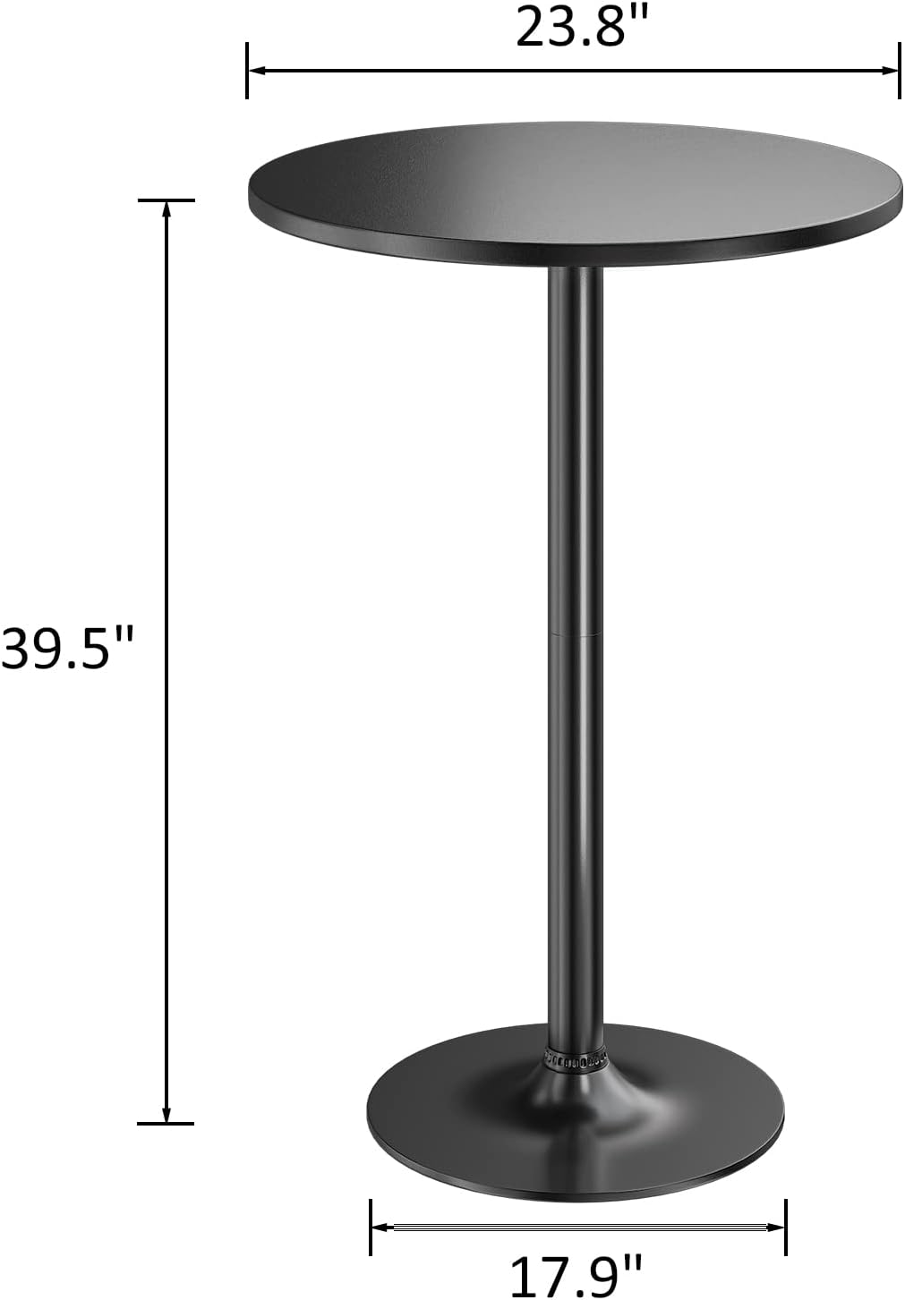Pub Table Round Bar Height Cocktail Table Metal Base MDF Top Obsidian Table 23.8-Inch Top, 39.5-Inch Height (Black, 1-Pack)