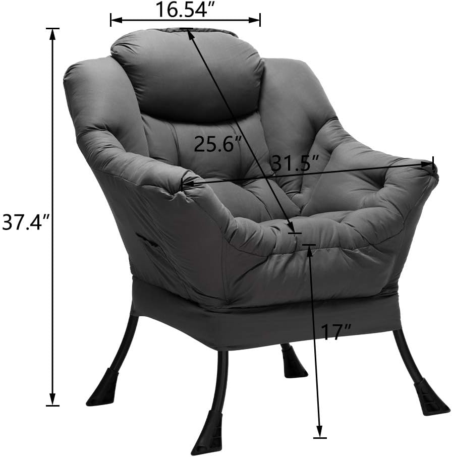 Fabric Large Lazy Chair for Living Room Accent Reading Chair Cozy Lounge Chair with Armrest Leisure Sofa Chair for Bedroom, Dorm, Dark Grey