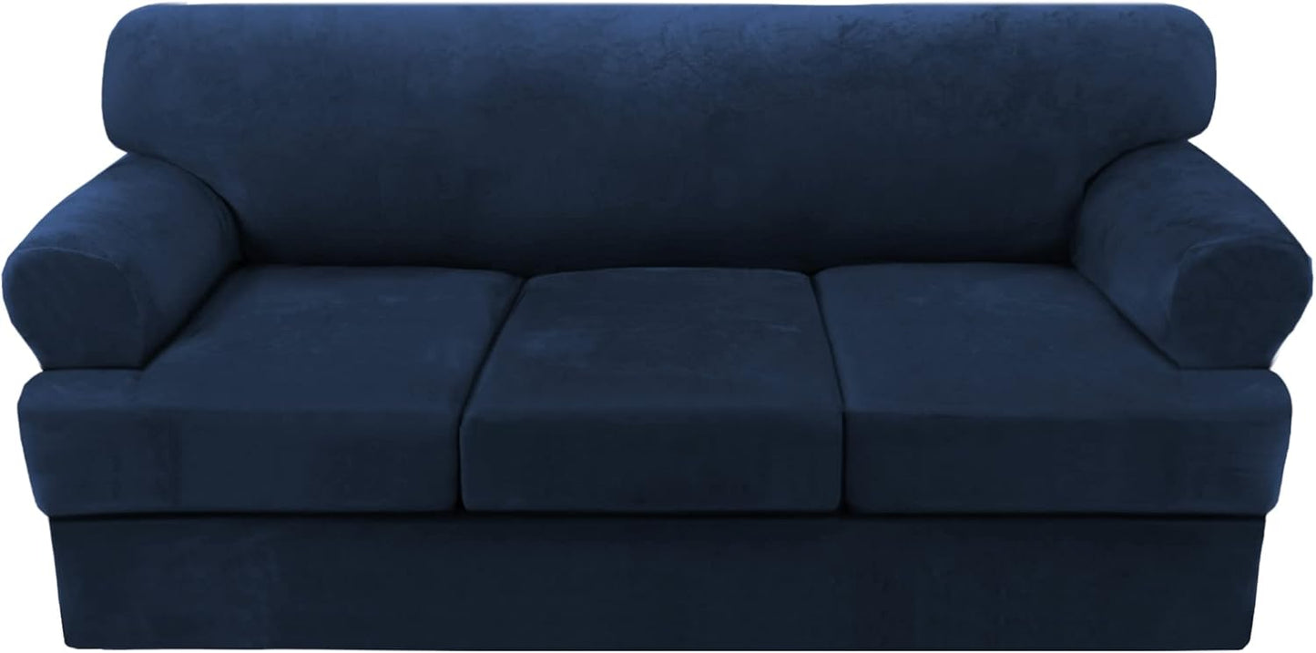 Sofa Cover 2 Piece T Cushion Armchair Slipcovers Thick Velvet Couch Cover Furniture Protector Stretch T Cushion Sofa Covers for 1 Cushion Couch with 1 Individual T Cushion Covers, Ivory