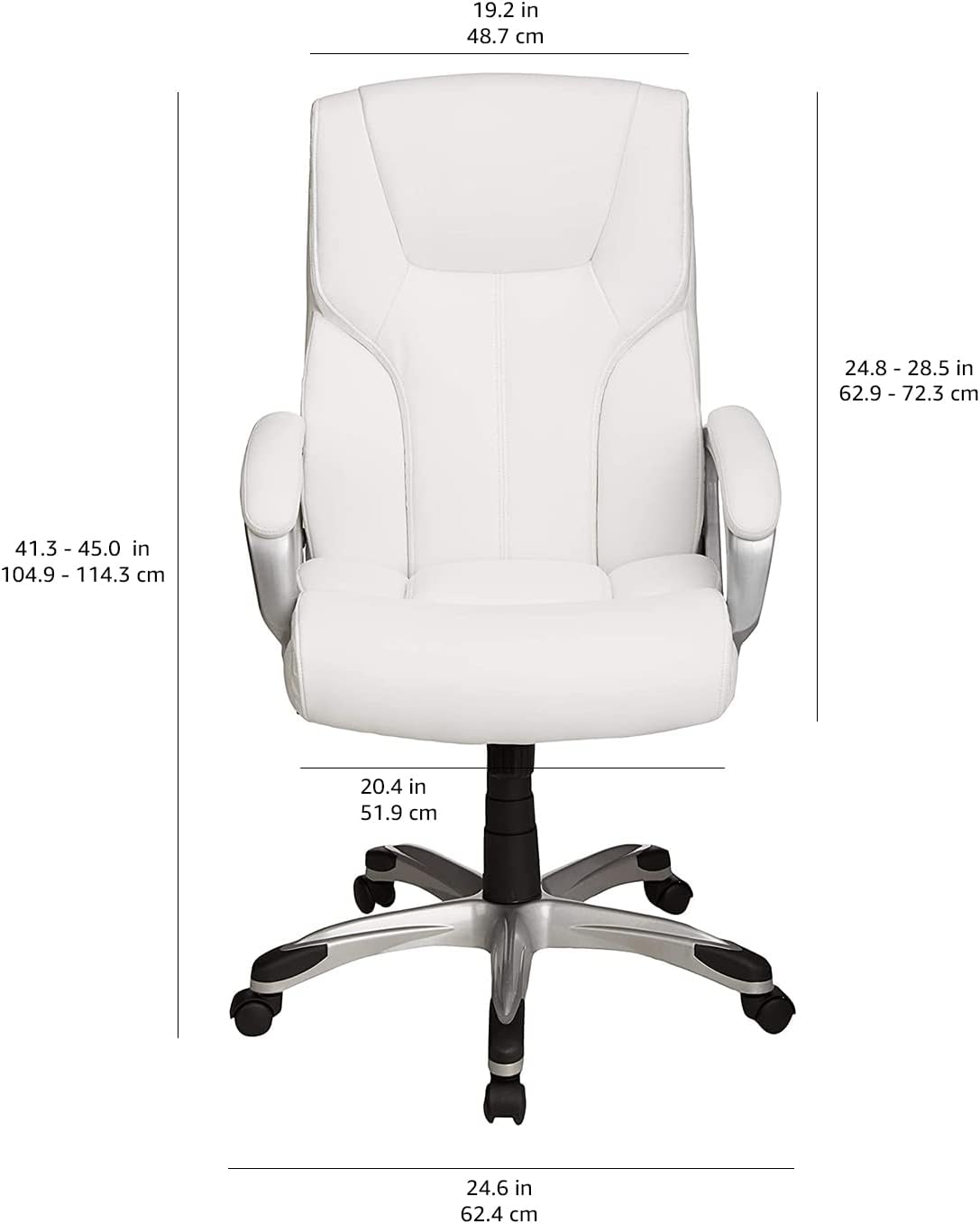 Basics Executive Home Office Desk Chair with Padded Armrests, Adjustable Height and Tilt, Rolling Swivel Chair, 275 Pound Capacity, White and Pewter