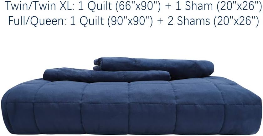 Twin Size Bedding Sets Navy Blue Bedspread Soft Pre-Washed Quilt Winter Bed Sets, 2 Piece, Cozy Reversible Microfiber Bed Coverlet with Pillow Sham (Square Pattern,66"x90")