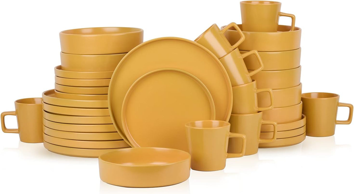 16-Piece Stoneware Dish Set, Service for 4, Black Plates and Bowls Dinnerware Set, Dishwasher and Microwave Safe, Black Matte