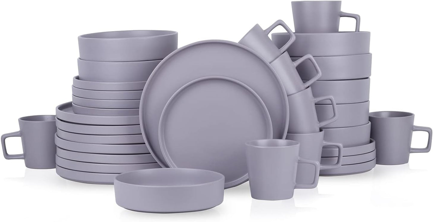 16-Piece Stoneware Dish Set, Service for 4, Black Plates and Bowls Dinnerware Set, Dishwasher and Microwave Safe, Black Matte