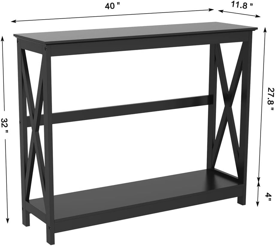 Console Table for Entryway, 2 Tier Entryway Table Bookshelf Accent Table w/Storage Shelf Living Room Entry Hall Foyer Table Furniture, Black