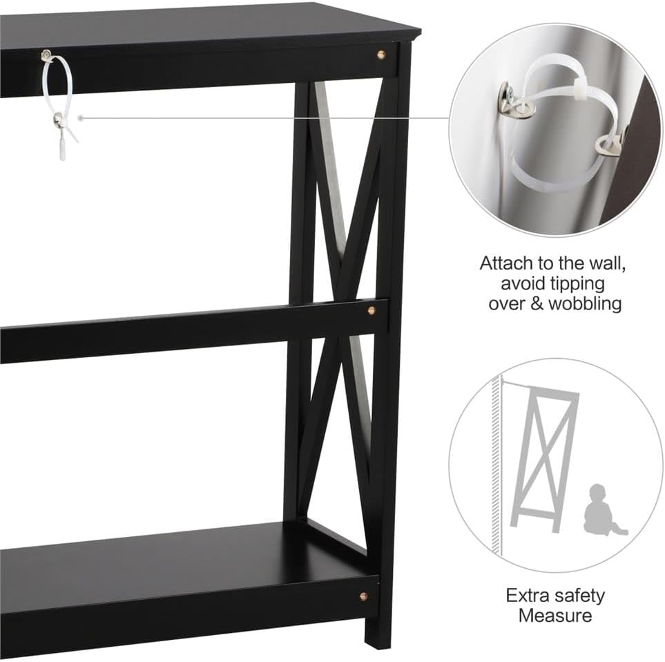 Console Table for Entryway, 2 Tier Entryway Table Bookshelf Accent Table w/Storage Shelf Living Room Entry Hall Foyer Table Furniture, Black