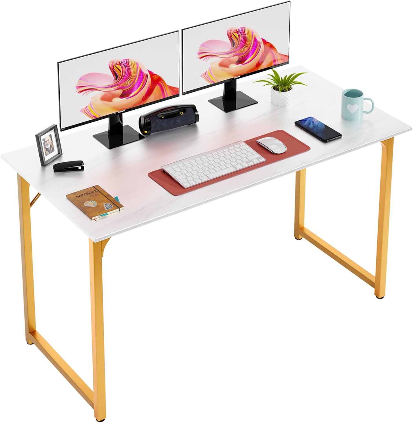 47 inch Computer Desk Gaming Desk Multi-Function Writing Table Student Art Modren Simple Style PC Wood and Metal Desk Workstation, Black