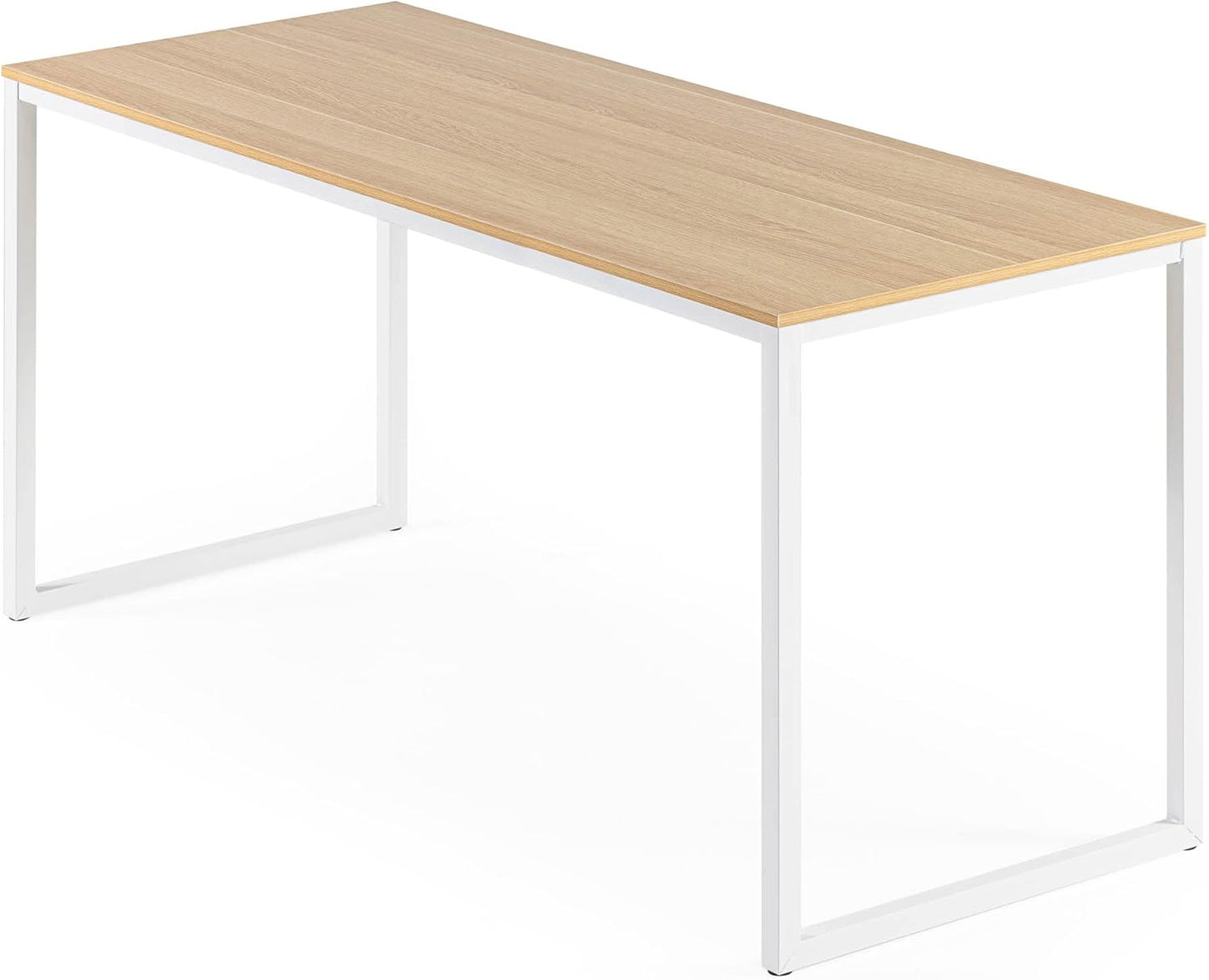 55 Inch White Frame Desk, Computer Workstation, Office Desk, Dining Table, Easy Assembly, Natural