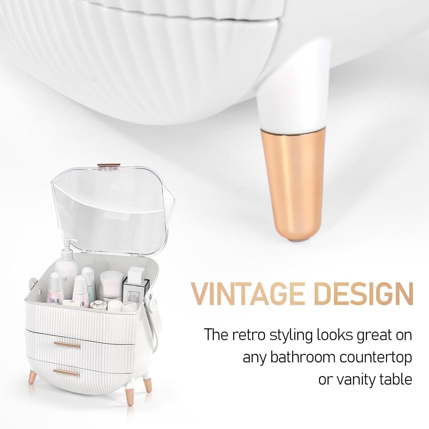 Preppy Makeup Organizers,Skincare Organizer for College Students,Portable Cosmetic Organizer Makeup Caddy for Dorm,Bathroom,Dresser Cosmetic Storage Box. (WHITE)