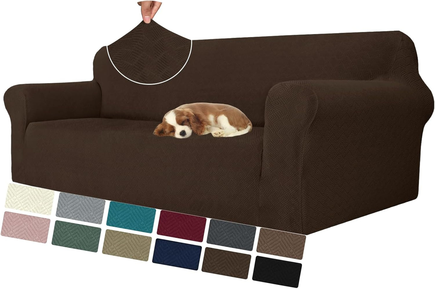 Super Stretch Couch Cover for 3 Cushion Couch, 1-Piece Universal Sofa Covers Living Room Jacquard Spandex Furniture Protector Dogs Pet Friendly Fitted (Large, Black)