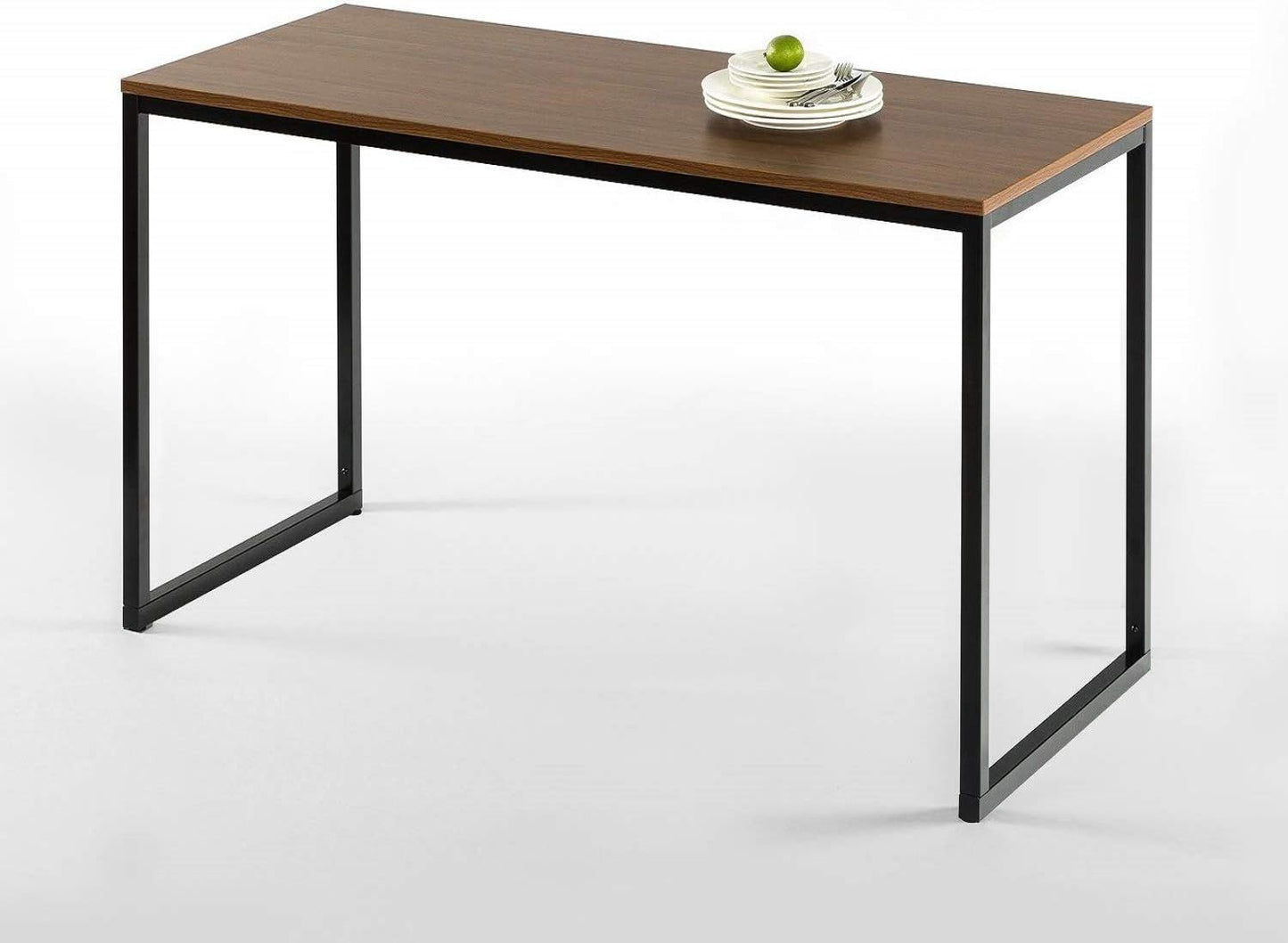 55 Inch White Frame Desk, Computer Workstation, Office Desk, Dining Table, Easy Assembly, Natural