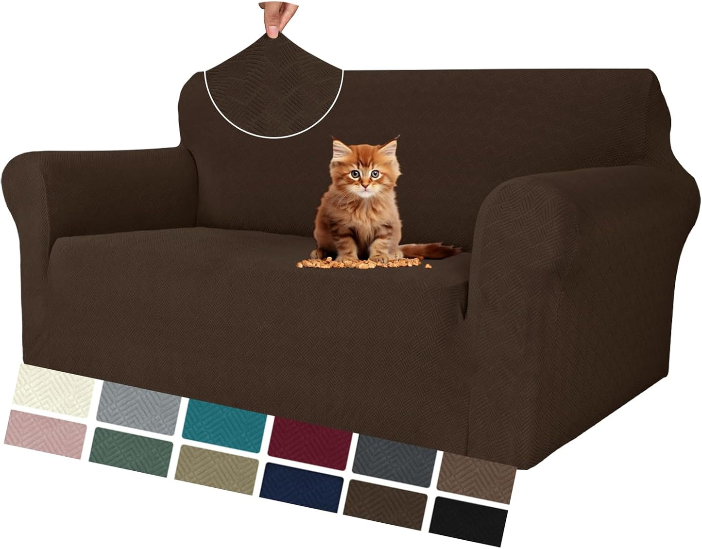 Super Stretch Couch Cover for 3 Cushion Couch, 1-Piece Universal Sofa Covers Living Room Jacquard Spandex Furniture Protector Dogs Pet Friendly Fitted (Large, Black)