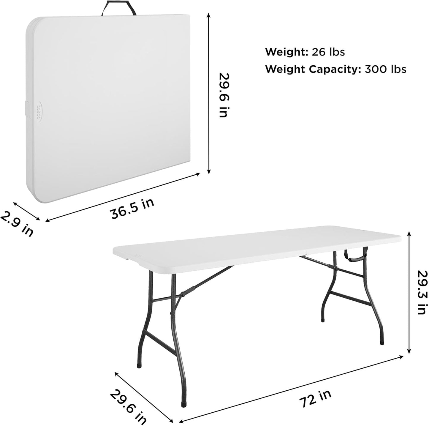 Fold-in-Half Banquet Table w/Handle, 6ft, White