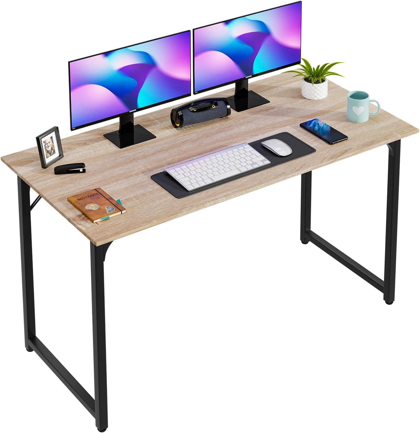 47 inch Computer Desk Gaming Desk Multi-Function Writing Table Student Art Modren Simple Style PC Wood and Metal Desk Workstation, Black