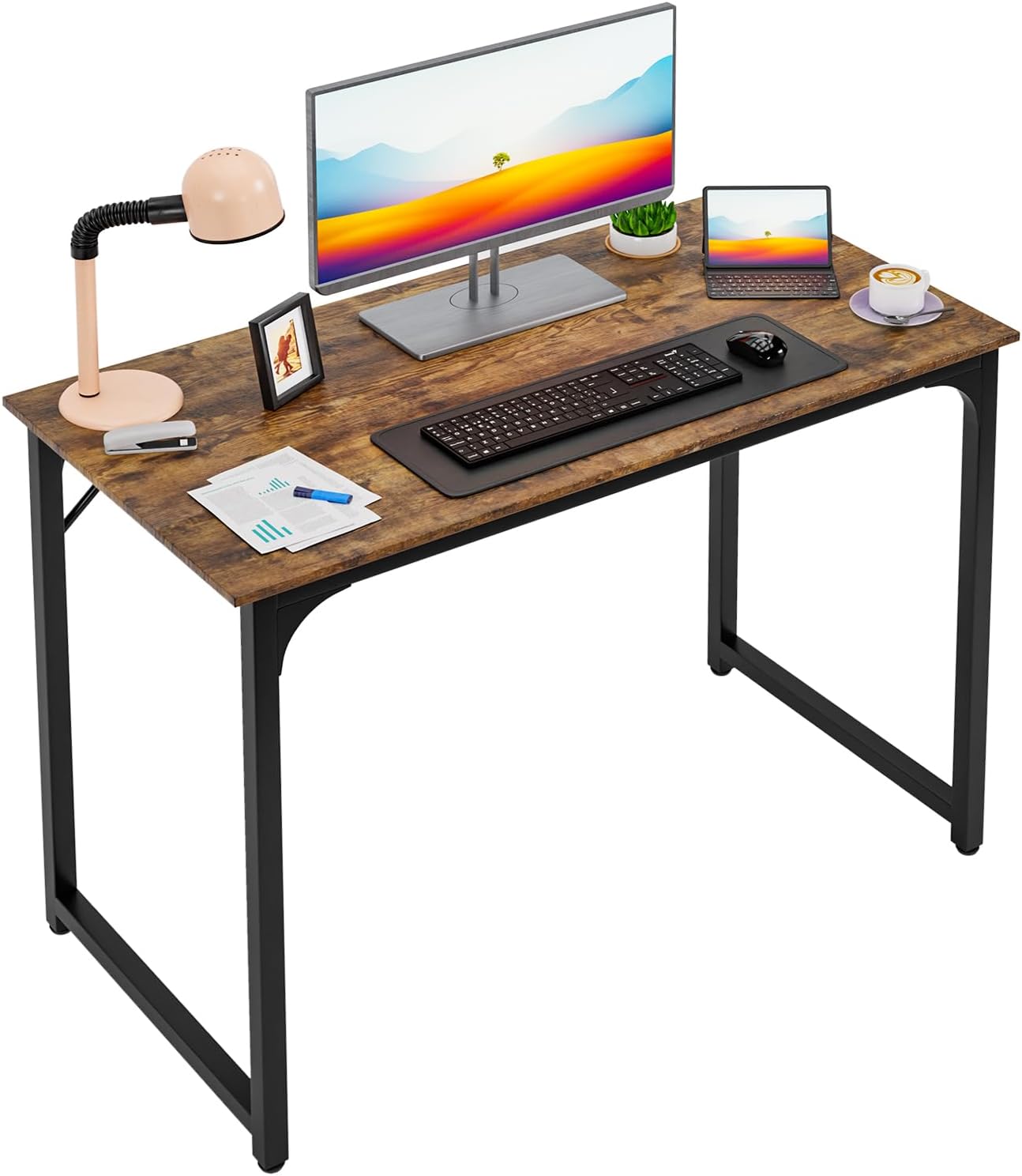 47 inch Computer Desk Gaming Desk Multi-Function Writing Table Student Art Modren Simple Style PC Wood and Metal Desk Workstation, Black