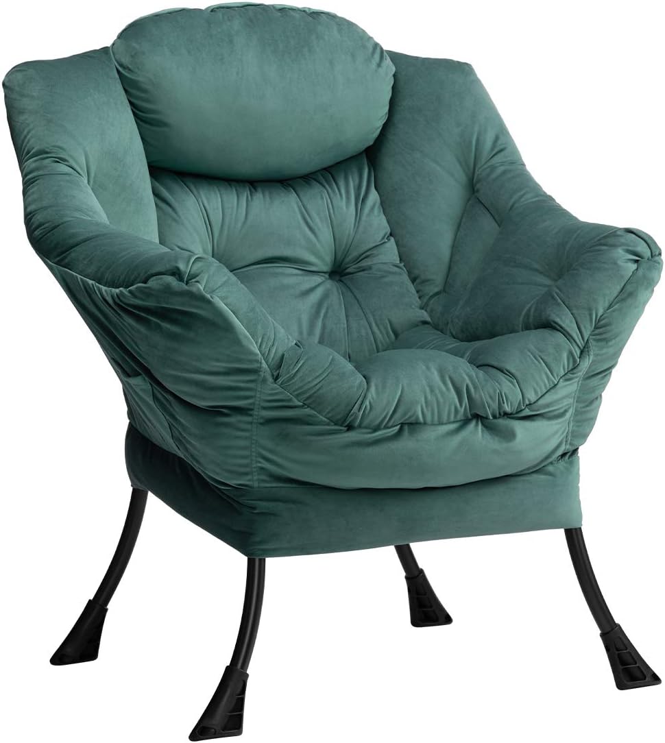 Fabric Large Lazy Chair for Living Room Accent Reading Chair Cozy Lounge Chair with Armrest Leisure Sofa Chair for Bedroom, Dorm, Dark Grey