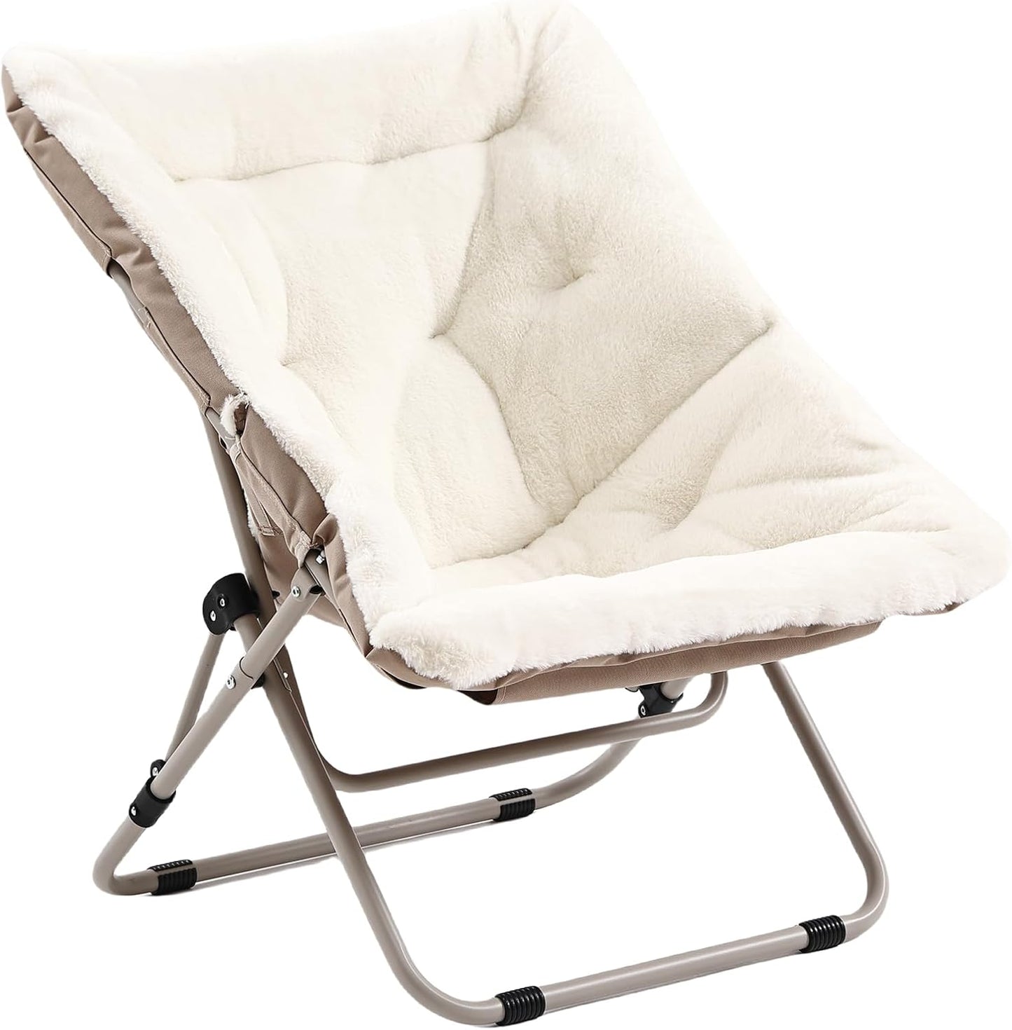 Comfy Folded Chair with Ottoman, Oversized Folding Faux Fur Chair Soft Furry Lounge Lazy Chair with Metal Frame Moon Chair Accent Chair for Bedroom, Living Room, Dorm Rooms