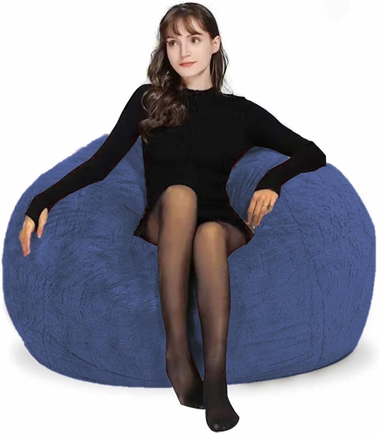 Bean Bag Chair for Adults Kids Without Filling Comfy Fluffy Giant Round Beanbag Lazy Sofa Cover for Reading Chair Floor Chair, 6FT, Grey