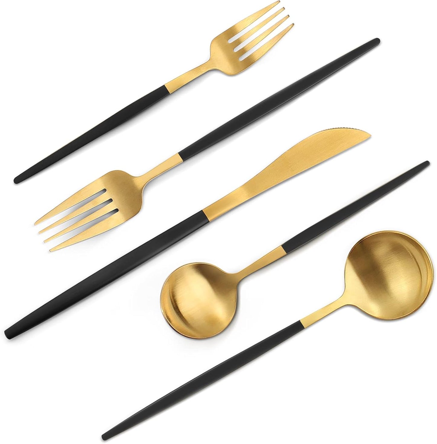 Matte Gold Silverware Set, 40-Piece Stainless Steel Flatware Set, Satin Finish tableware Cutlery Set, Service for 8, Home and Restaurant, Dishwasher Safe