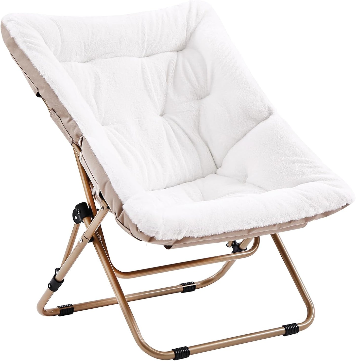 Comfy Folded Chair with Ottoman, Oversized Folding Faux Fur Chair Soft Furry Lounge Lazy Chair with Metal Frame Moon Chair Accent Chair for Bedroom, Living Room, Dorm Rooms