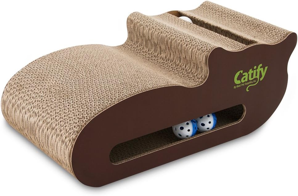 Best Pet Supplies Corrugated Cardboard Cat Scratcher Refill Pads, Lounger, and Fun Interactive Scratching Boards, Claw Safe, Durable, Natural Recycled Materials, Supports Active Play - Lounger I