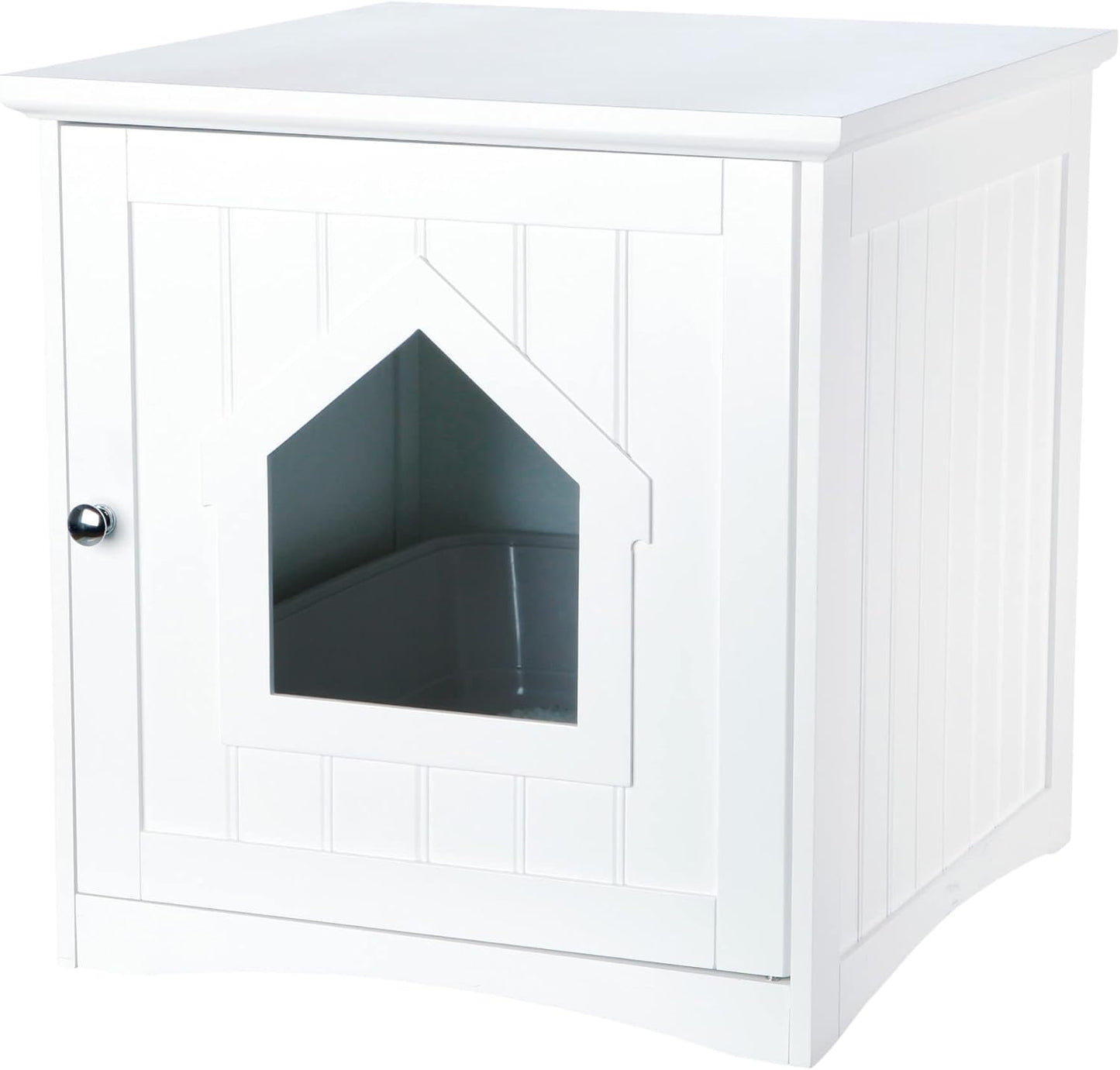 Small Furniture Litter Box Enclosure (Gray), Hidden Litter Box for Cats, Classic Style & Big Front Door for Easy Cleaning, Large Hole for Convenient Entry, Use As Side Table or Nightstand