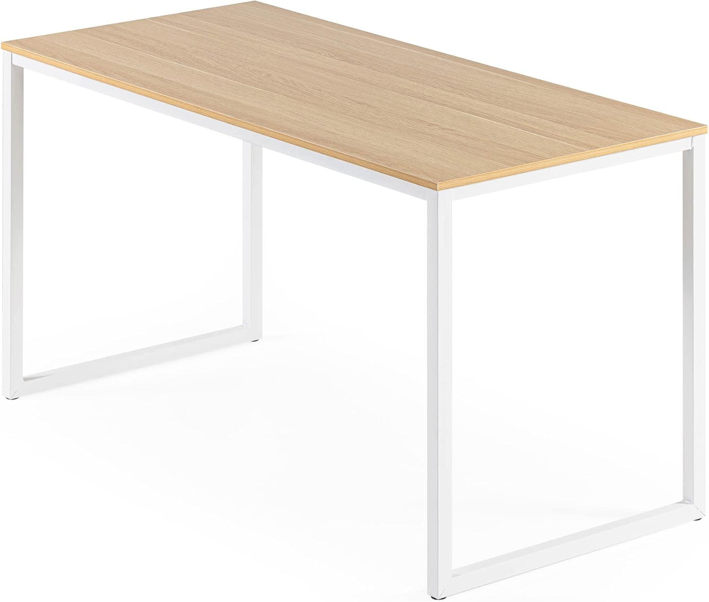 55 Inch White Frame Desk, Computer Workstation, Office Desk, Dining Table, Easy Assembly, Natural