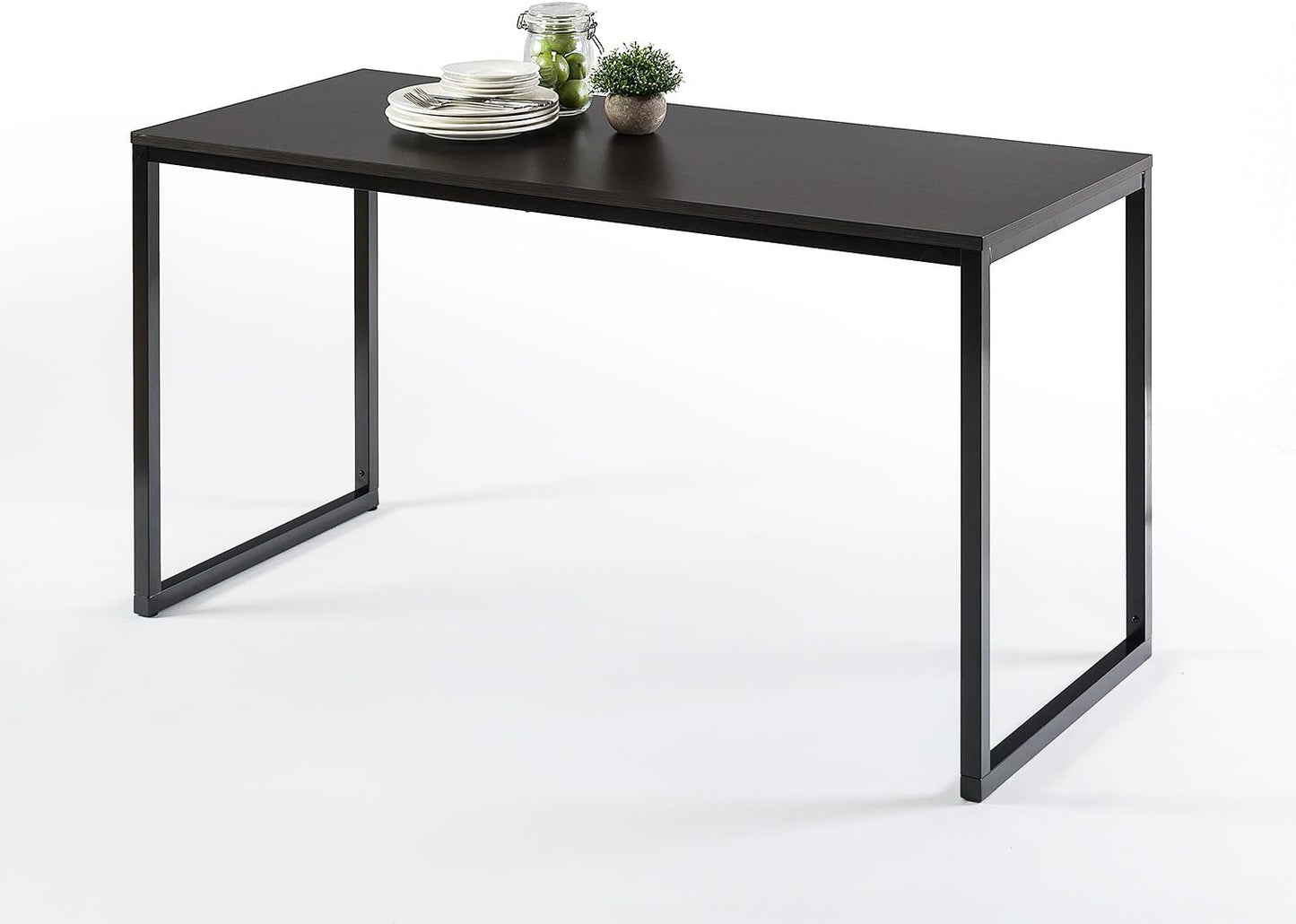 55 Inch White Frame Desk, Computer Workstation, Office Desk, Dining Table, Easy Assembly, Natural
