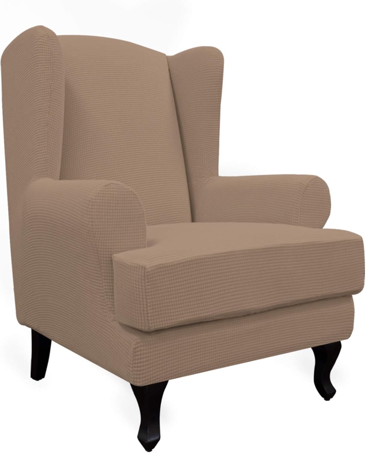 Stretch Wingback Chair Sofa Slipcover 2-Piece Sofa Cover Furniture Protector Couch Soft with Elastic Bottom, Spandex Jacquard Fabric Small Checks, Light Gray