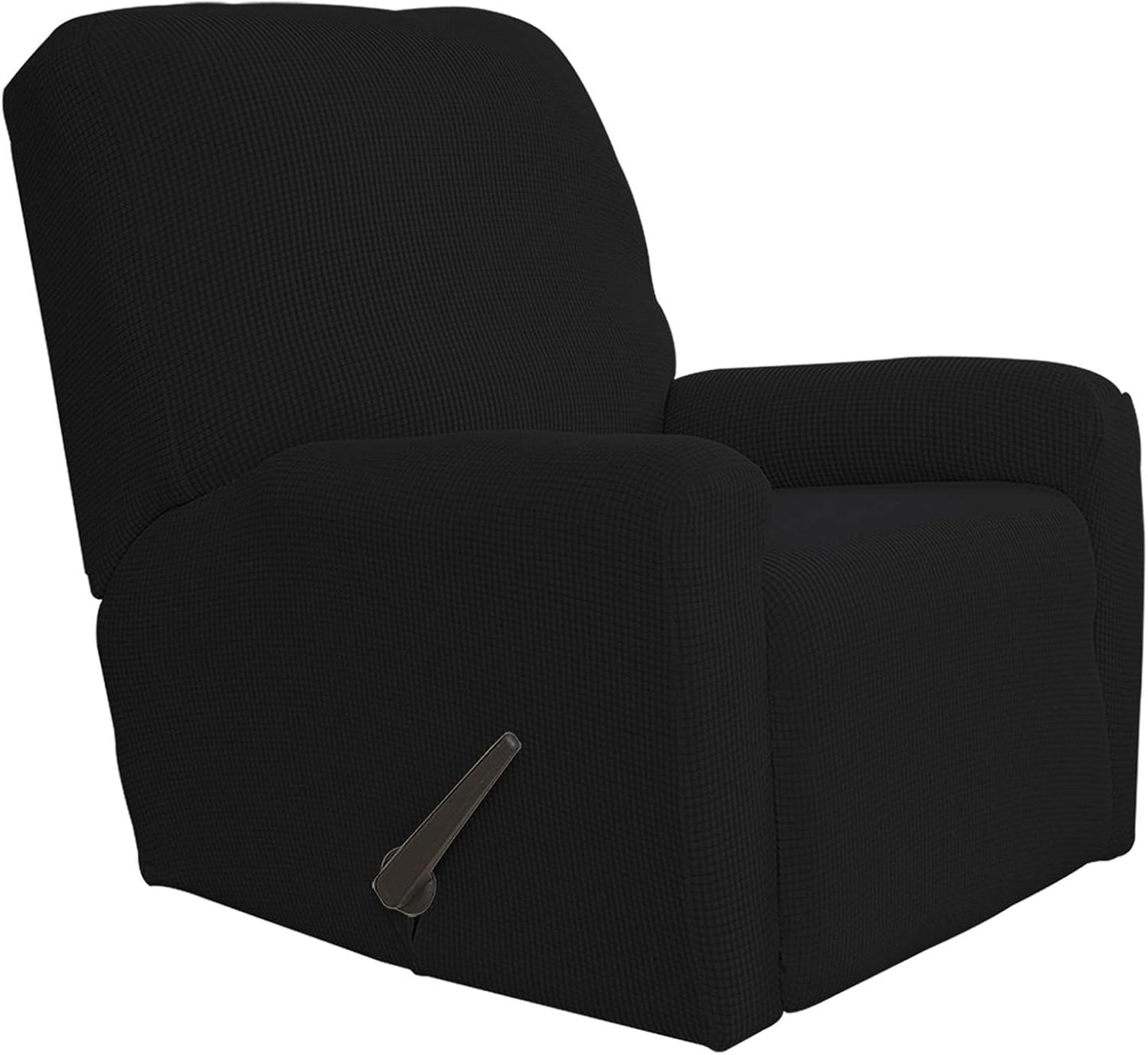 Recliner Stretch Sofa Slipcover Sofa Cover 4-Pieces Furniture Protector Couch Soft with Elastic Bottom Spandex Jacquard Fabric Small Checks(Large,Black)
