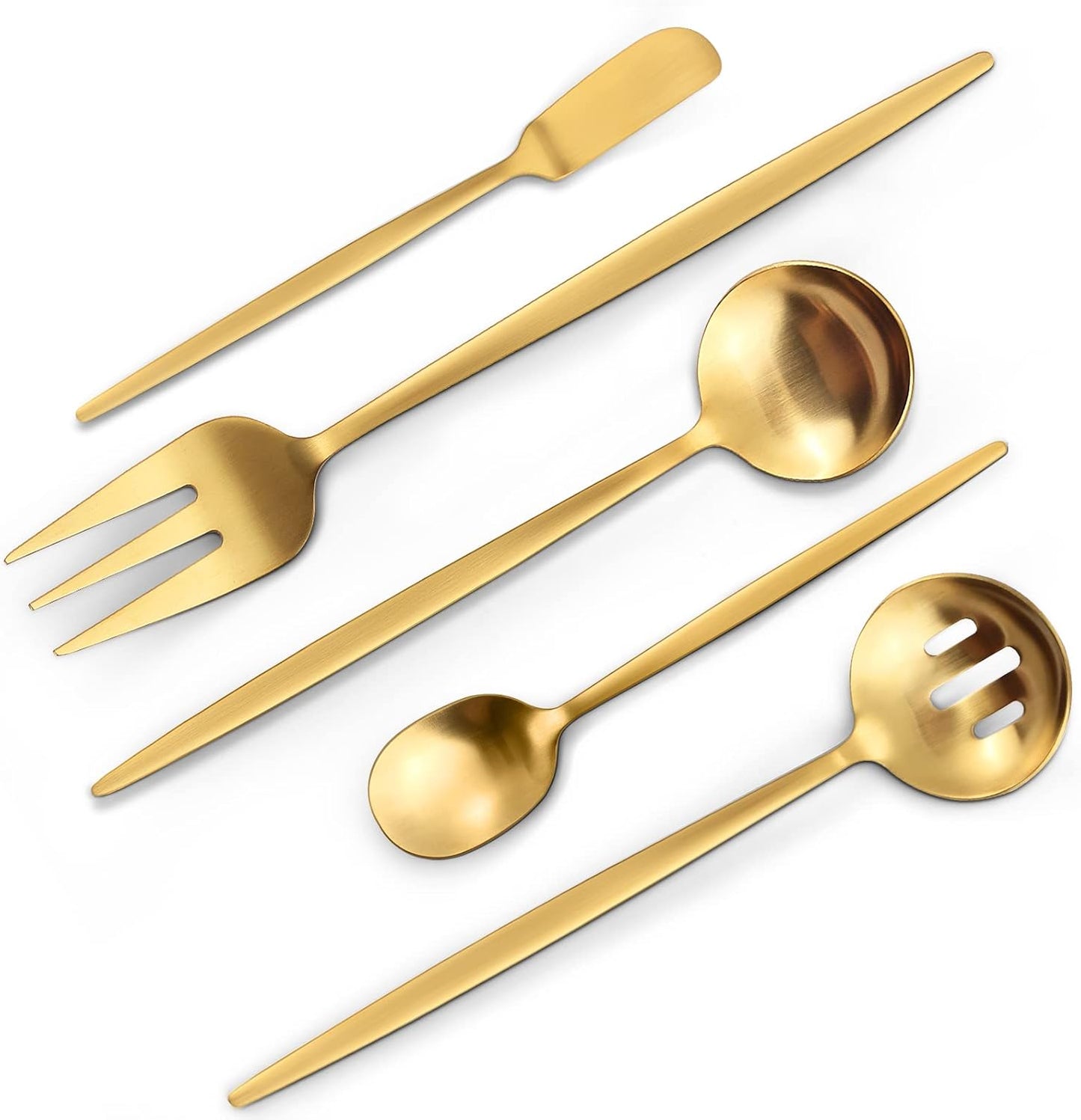 Matte Gold Silverware Set, 40-Piece Stainless Steel Flatware Set, Satin Finish tableware Cutlery Set, Service for 8, Home and Restaurant, Dishwasher Safe