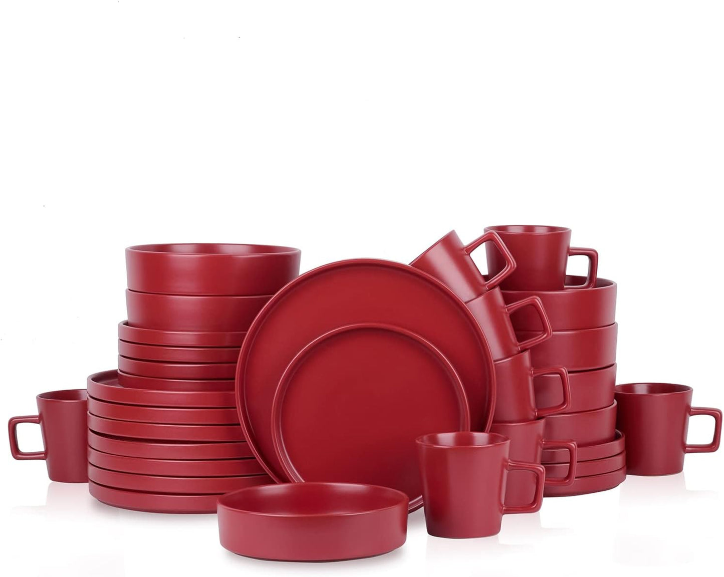 16-Piece Stoneware Dish Set, Service for 4, Black Plates and Bowls Dinnerware Set, Dishwasher and Microwave Safe, Black Matte