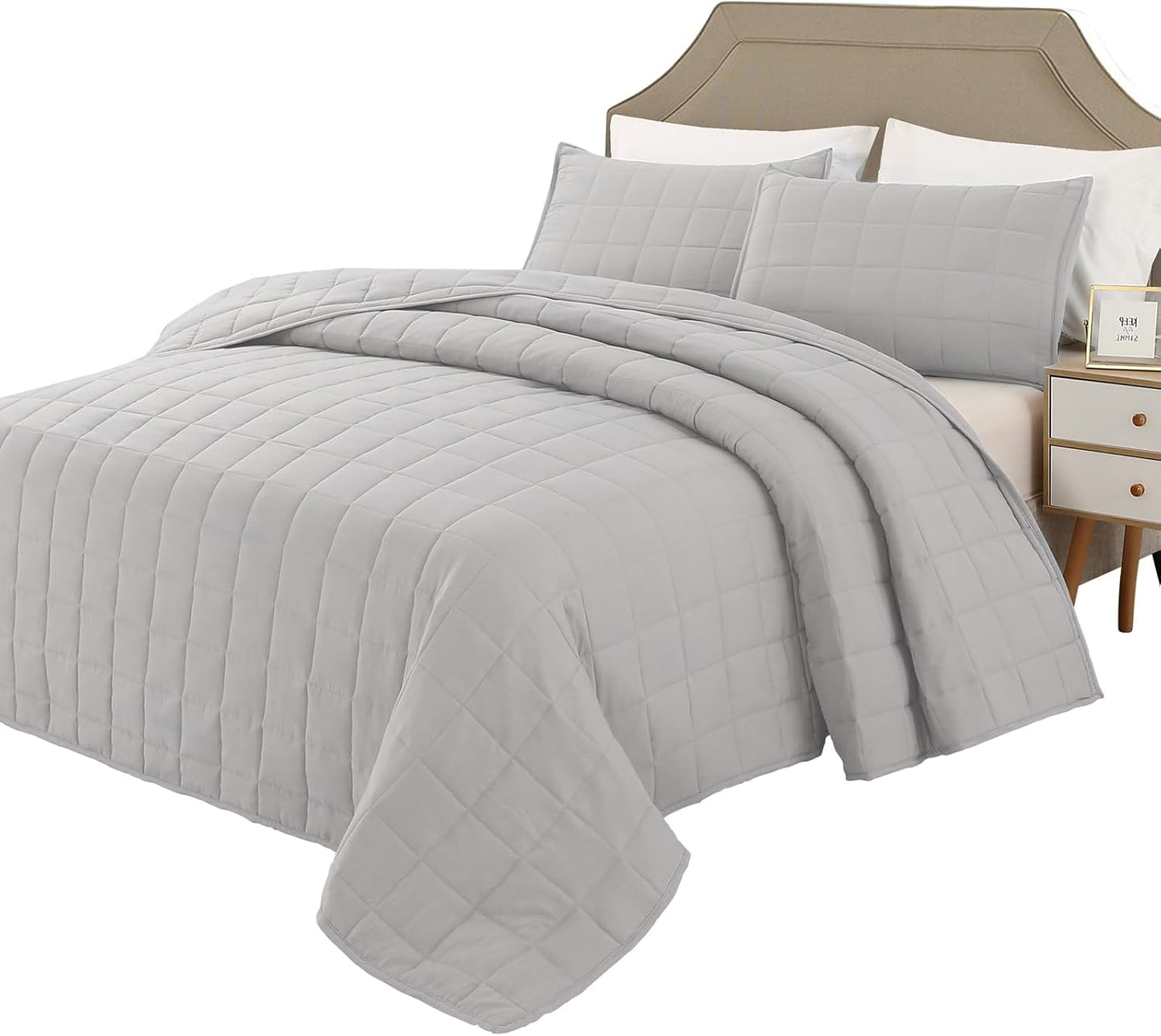 Twin Size Bedding Sets Navy Blue Bedspread Soft Pre-Washed Quilt Winter Bed Sets, 2 Piece, Cozy Reversible Microfiber Bed Coverlet with Pillow Sham (Square Pattern,66"x90")