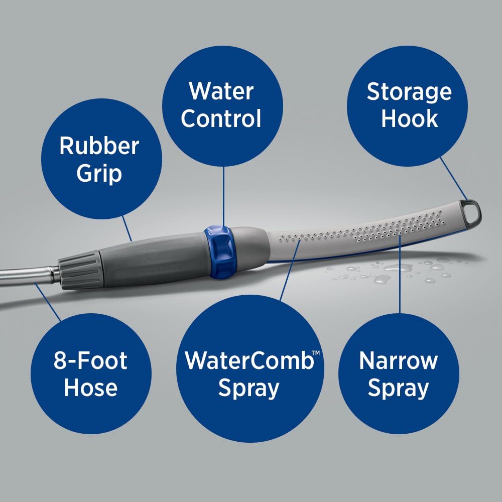 Dog Shower Attachment for Fast and Easy Dog Bathing and Cleaning, Indoor and Outdoor Sprayer Includes 8-Foot Flex Hose, Blue/Grey, PPR-252E