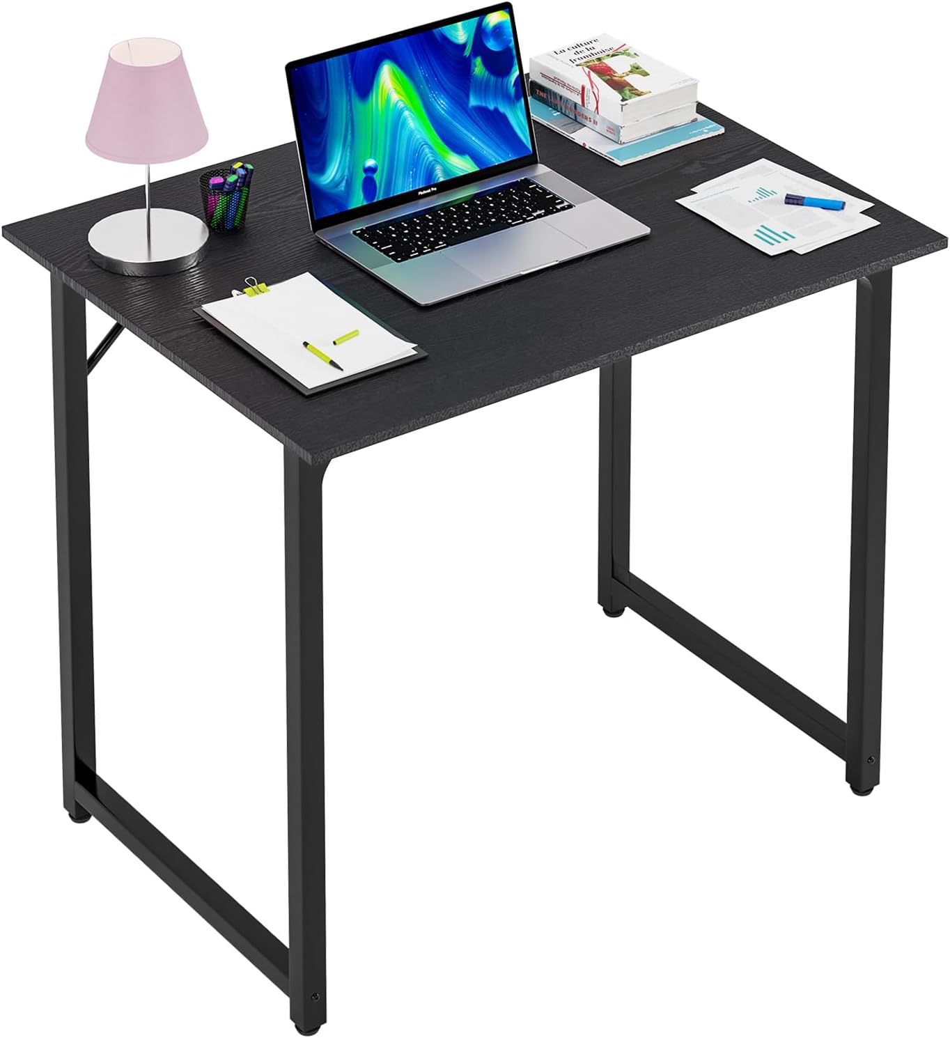 47 inch Computer Desk Gaming Desk Multi-Function Writing Table Student Art Modren Simple Style PC Wood and Metal Desk Workstation, Black