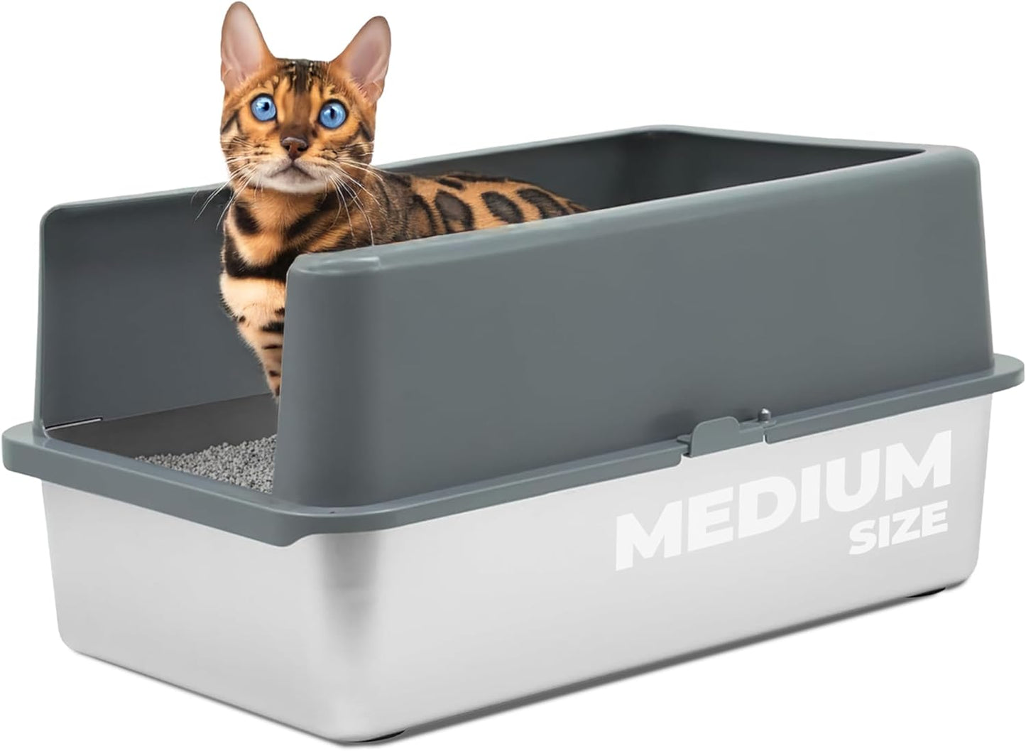 Stainless Steel XL Cat Litter Box - XL Litter Box for Big Cats - Large Cat Litter Box - Never Absorbs Odor, Stains, or Rusts - Easy Cleaning Litterbox Designed by Cat Owners (1 Pan)