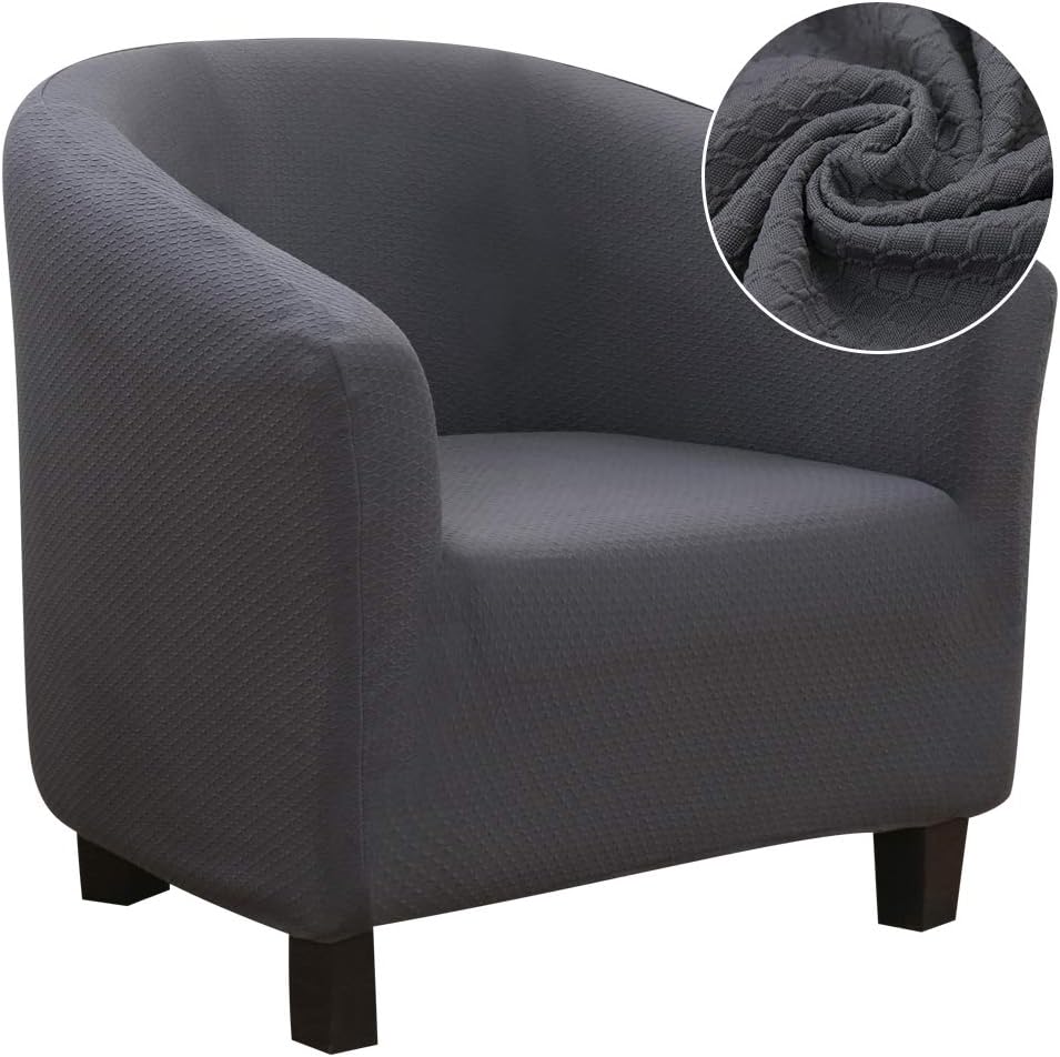 Club Chair Slipcover Stretch Barrel Chair Covers Jacquard Tub Chair Slipcover Spandex Armchair Sofa Cover Removable Couch Furniture Protector Arm Chair Cover for Living Room(Creamy-White)