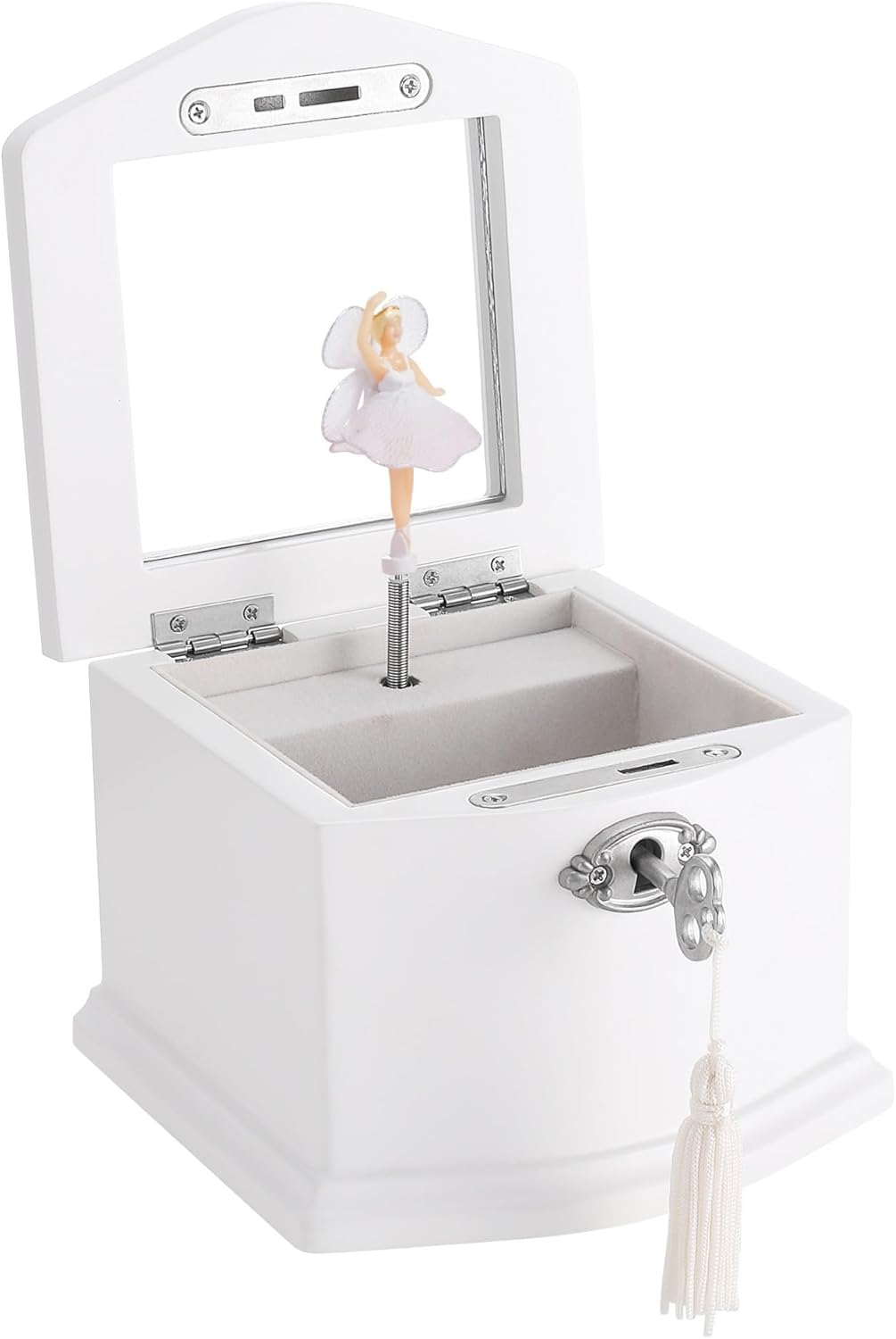 Wooden Ballerina Medium White Musical Jewelry Box with Mirror and Lock for girls,Kid's Jewelry Storage Music Box,Gift for Holidays