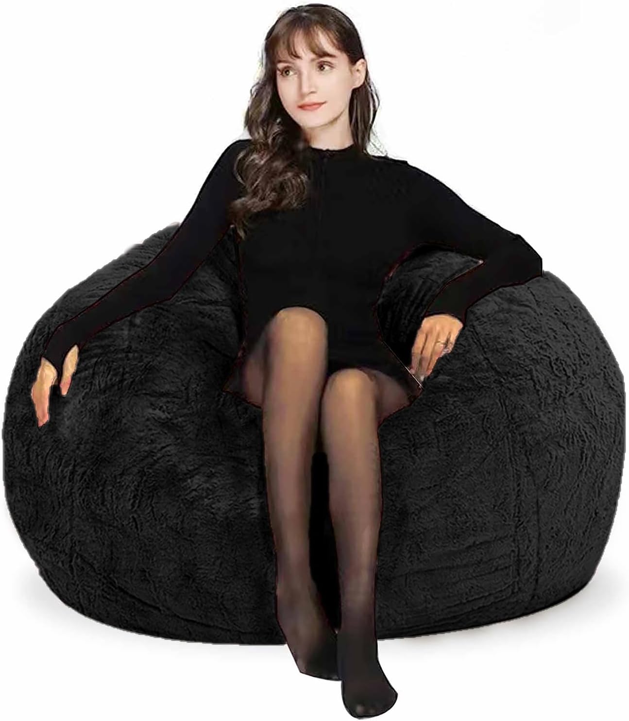 Bean Bag Chair for Adults Kids Without Filling Comfy Fluffy Giant Round Beanbag Lazy Sofa Cover for Reading Chair Floor Chair, 6FT, Grey