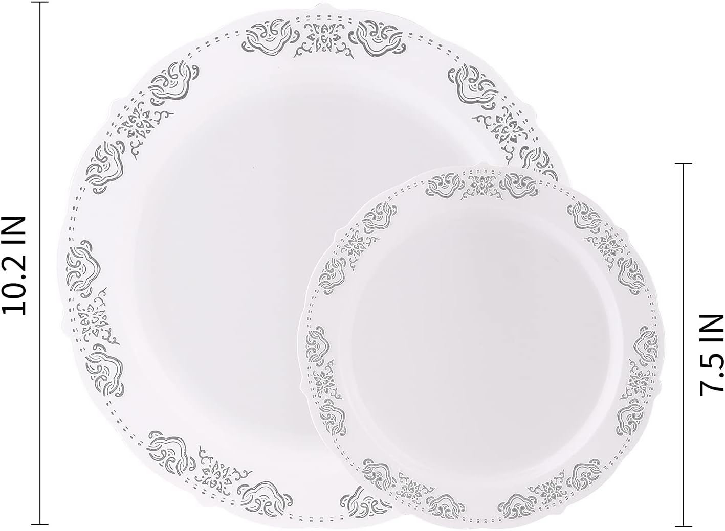 175 Pieces Silver White Dinnerware Set For 25 Guest Disposable Tableware Plastic Cutlery 5-Sets, With 12oz Cups, Knife, Fork, Spoon, Dinner Paper Each 25 Pieces For Wedding, Birthday, Party