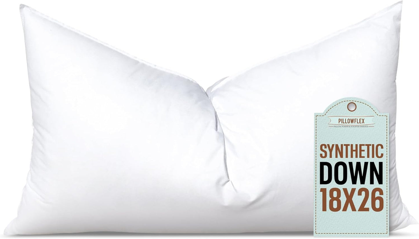 Synthetic Down Pillow Insert - 18x28 Down Alternative Pillow, Ultra Soft, Large Rectangle, Lumbar, Back, Sofa, Sleeping Pillow - 1 Decorative Pillow Form
